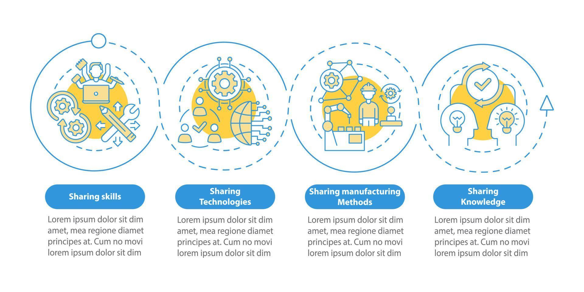 Plantilla infográfica vectorial de formas de difusión tecnológica. elementos de diseño de esquema de presentación de transferencia de datos. visualización de datos con 4 pasos. gráfico de información de la línea de tiempo del proceso. diseño de flujo de trabajo con iconos de línea vector