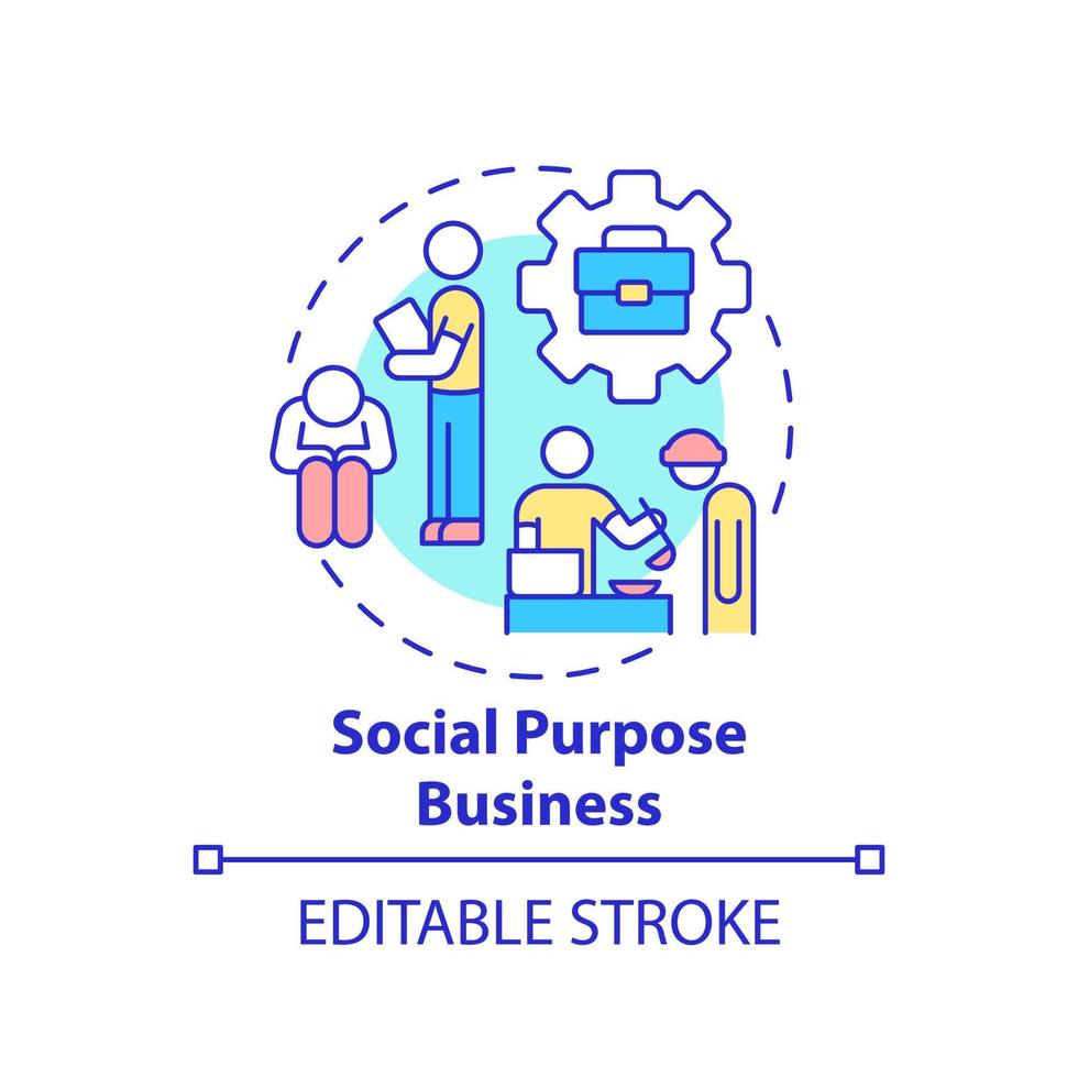 Social purpose business concept icon. Societal entrepreneurship type abstract idea thin line illustration. Mission funding and financing. Vector isolated outline color drawing. Editable stroke