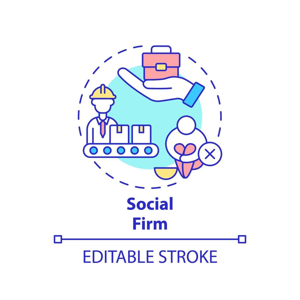 Social firm concept icon. Societal entrepreneur abstract idea thin line illustration. Employability. Offer workplace people with disabilities. Vector isolated outline color drawing. Editable stroke