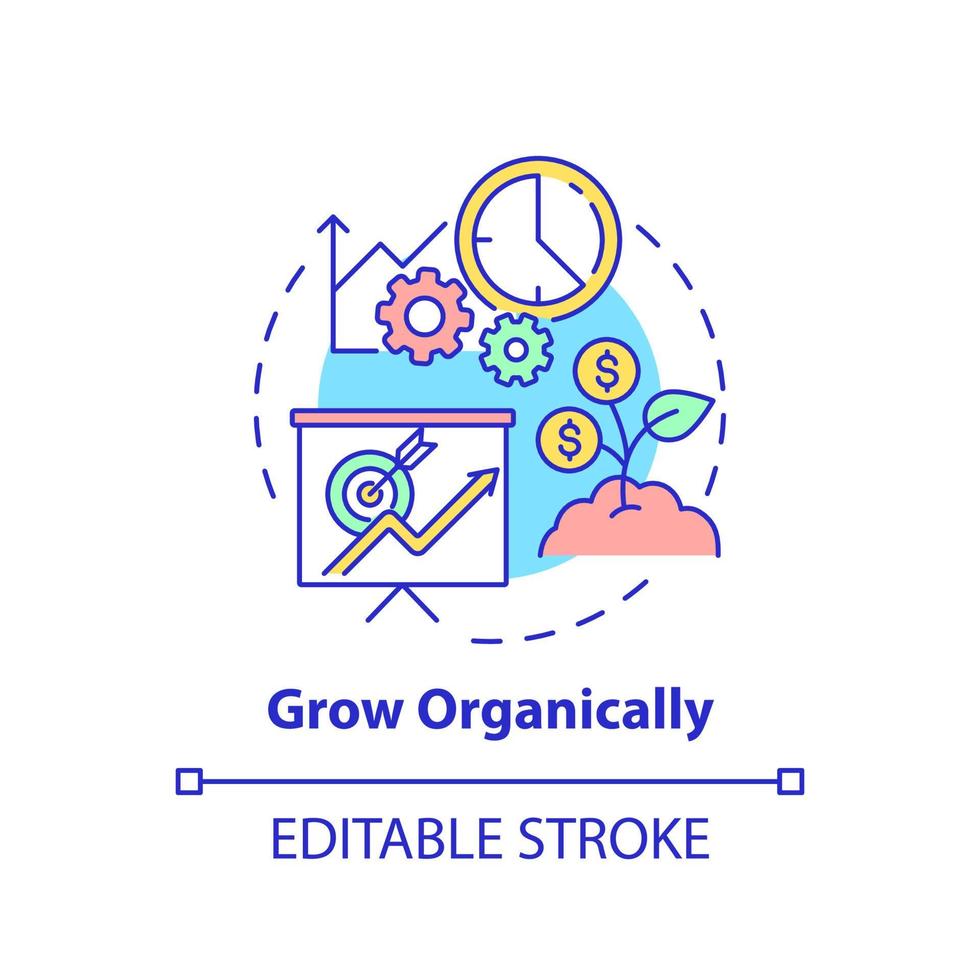 Grow organically concept icon. Starting social entrepreneurship abstract idea thin line illustration. Company growth and development. Vector isolated outline color drawing. Editable stroke