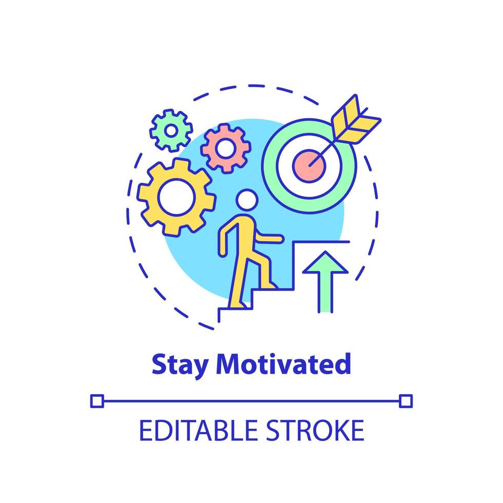 Stay motivated concept icon. Starting social entrepreneurship abstract idea thin line illustration. Inspiration and optimism. Accomplish goals. Vector isolated outline color drawing. Editable stroke