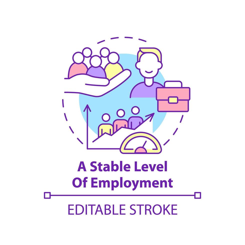 icono de concepto de nivel estable de empleo. Ilustración de línea delgada de idea abstracta de emprendimiento social. mercado de trabajo y tarifa. crecimiento de la economía. dibujo de color de contorno aislado vectorial. trazo editable vector