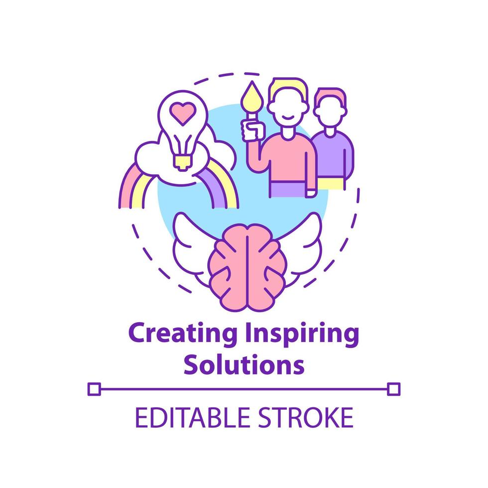 Creating inspiring solutions concept icon. Social entrepreneurship abstract idea thin line illustration. Motivation and incentive to change. Vector isolated outline color drawing. Editable stroke