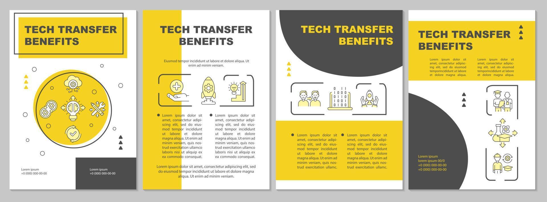 Tech transfer advantages brochure template. Innovation spread. Flyer, booklet, leaflet print, cover design with linear icons. Vector layouts for presentation, annual reports, advertisement pages