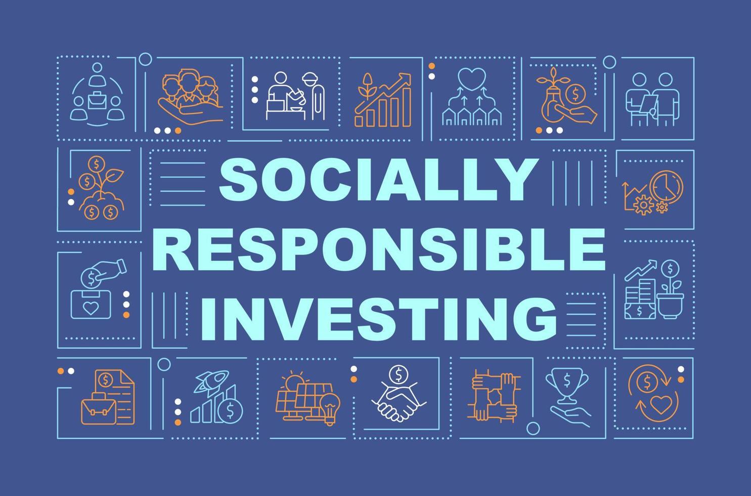 Socially responsible financing word concepts banner. Social business. Infographics with linear icons on blue background. Isolated creative typography. Vector outline color illustration with text