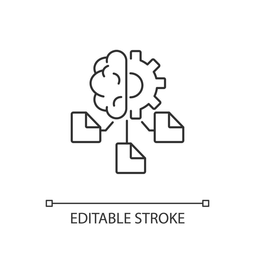 Machine learning linear icon. Computer algorithms. Artificial intelligence application. Thin line customizable illustration. Contour symbol. Vector isolated outline drawing. Editable stroke
