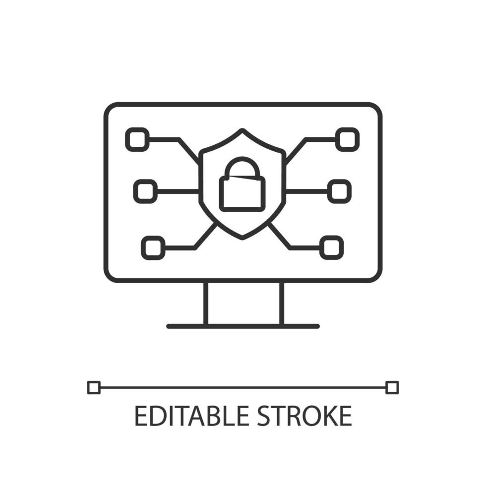 Online safety linear icon. Securing internet connection. Protecting wireless network. Thin line customizable illustration. Contour symbol. Vector isolated outline drawing. Editable stroke