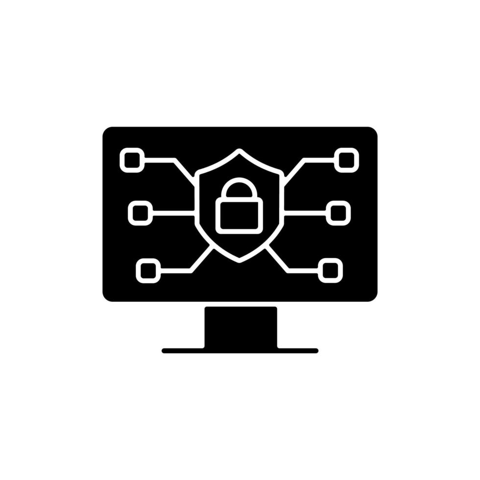 Online safety black glyph icon. Securing internet connection. Protecting wireless network. Security consciousness. Staying safe online. Silhouette symbol on white space. Vector isolated illustration