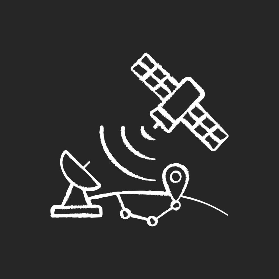 sistema de posicionamiento global icono blanco tiza sobre fondo oscuro. sistema mundial de radionavegación artificial basado en satélites. tecnología de posicionamiento gps. ilustración de pizarra vectorial aislada en negro vector