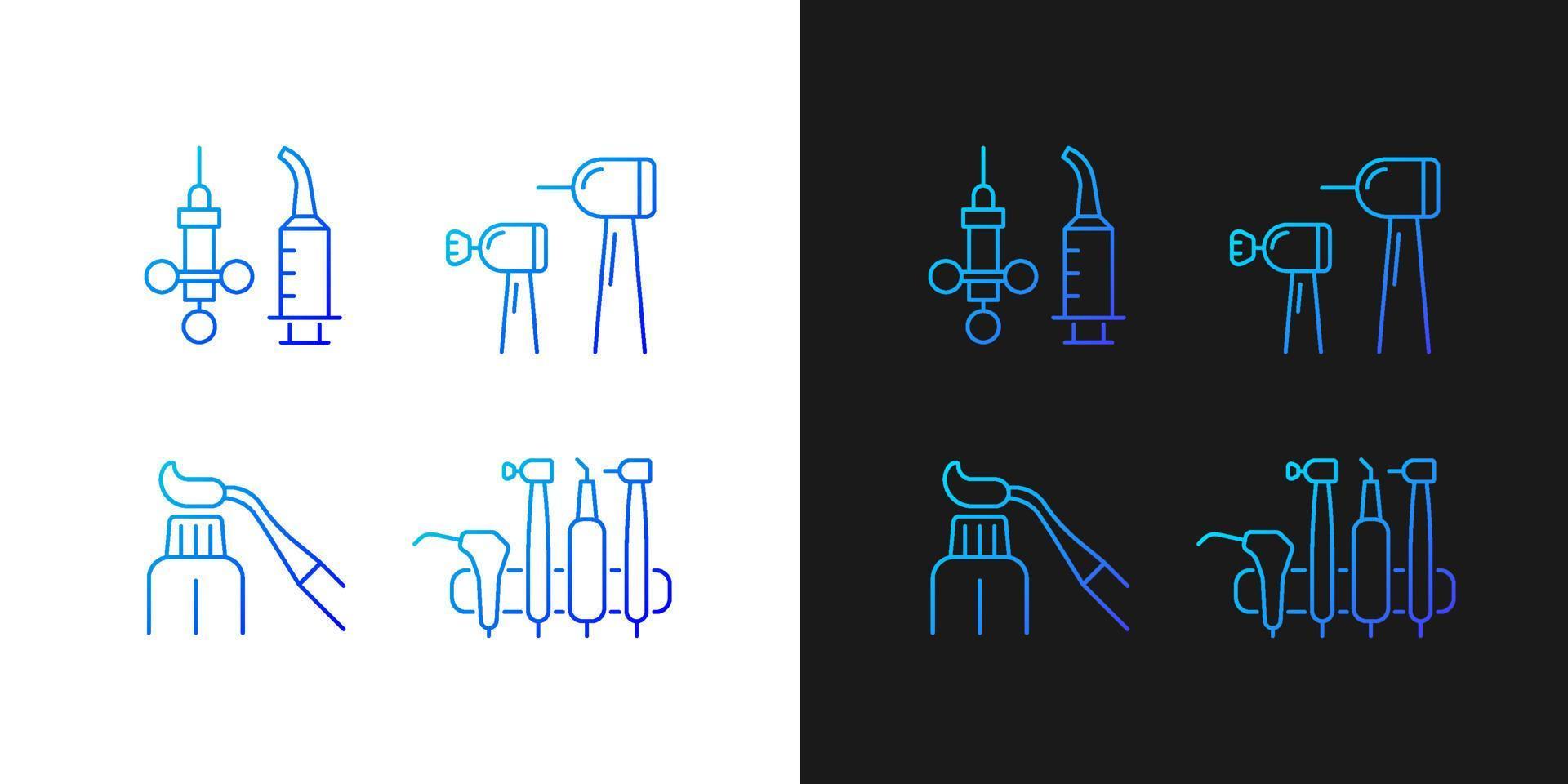 Oral surgery tools gradient icons set for dark and light mode. Orthodontic instruments. Thin line contour symbols bundle. Isolated vector outline illustrations collection on black and white