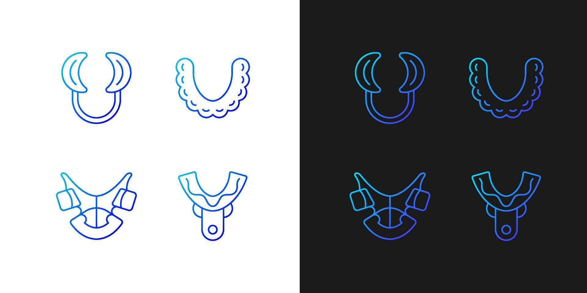 Orthodontic appliances gradient icons set for dark and light mode. Realigning teeth device. Thin line contour symbols bundle. Isolated vector outline illustrations collection on black and white