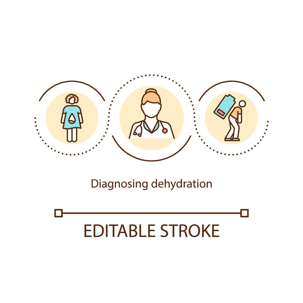 Diagnosing dehydration concept icon. Doctor appointment. Blood and urine tests. Body water loss symptom abstract idea thin line illustration. Vector isolated outline color drawing. Editable stroke