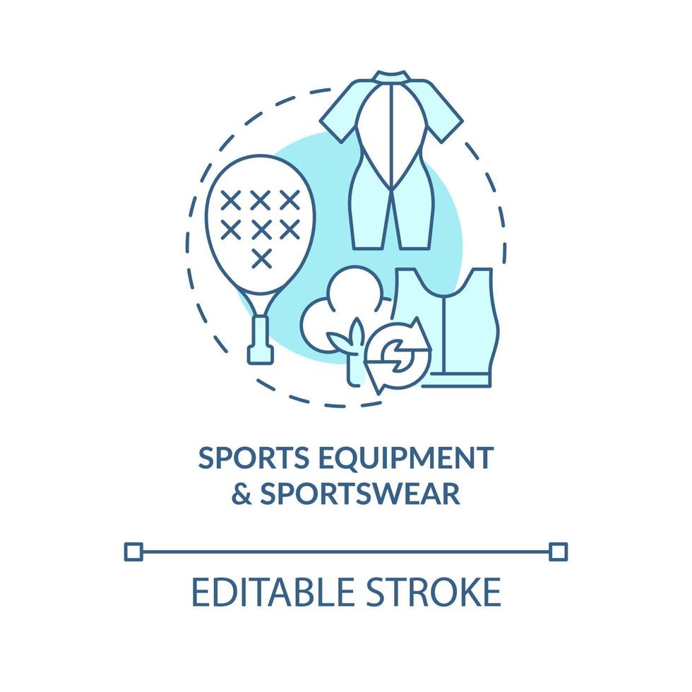 Sports equipment, sport clothing concept icon. Sport clothes manufacture from recycled, upcycled materials idea thin line illustration. Vector isolated outline color drawing. Editable stroke