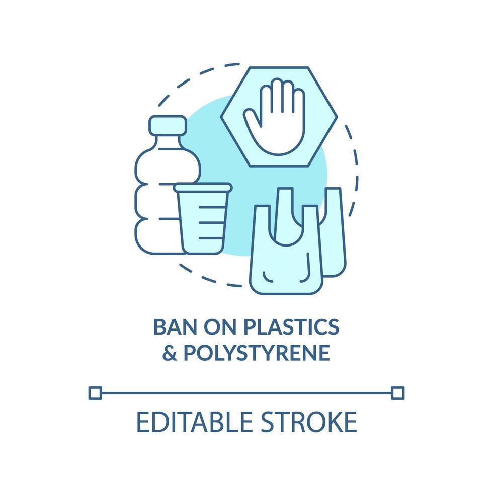 Ban on plastics materials concept icon. Environment protection, Reduction in global pollution abstract idea thin line illustration. Vector isolated outline color drawing. Editable stroke