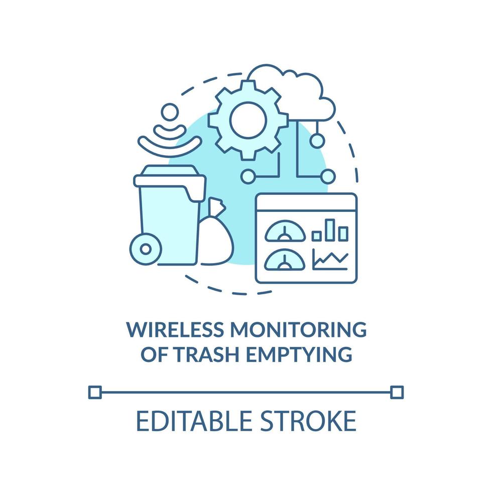 Wireless monitoring of garbage emptying concept icon. Waste management. Modern ways of trash recycling abstract idea thin line illustration. Vector isolated outline color drawing. Editable stroke