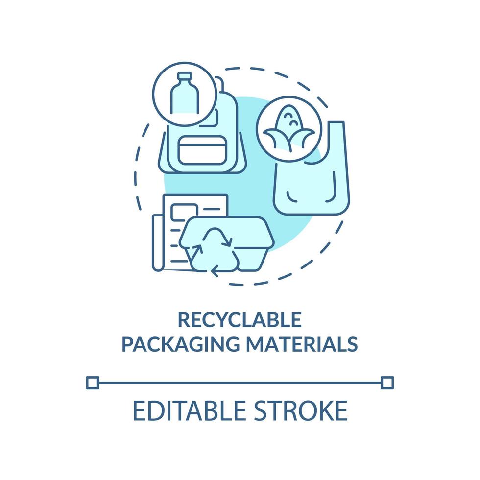 Recyclable packaging concept icon. Reduction in amount of unrecyclable garbage pollution abstract idea thin line illustration. Vector isolated outline color drawing. Editable stroke