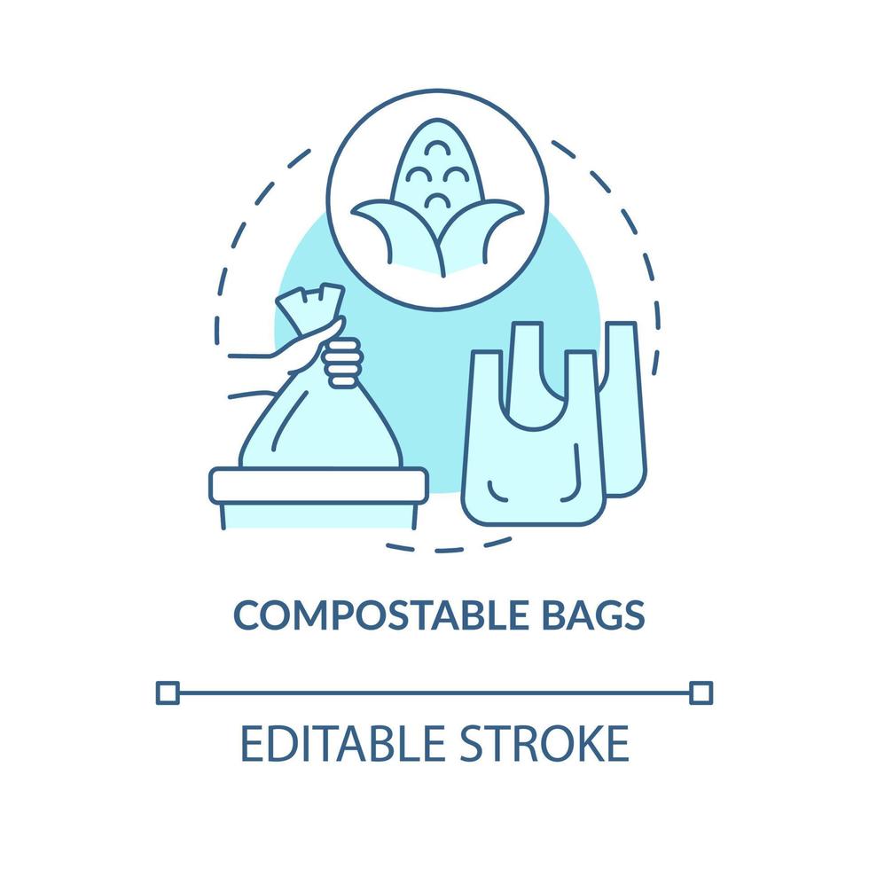 Biodegradable bags concept icon. Nature protection. Ecogically friendly, compostable products abstract idea thin line illustration. Vector isolated outline color drawing. Editable stroke