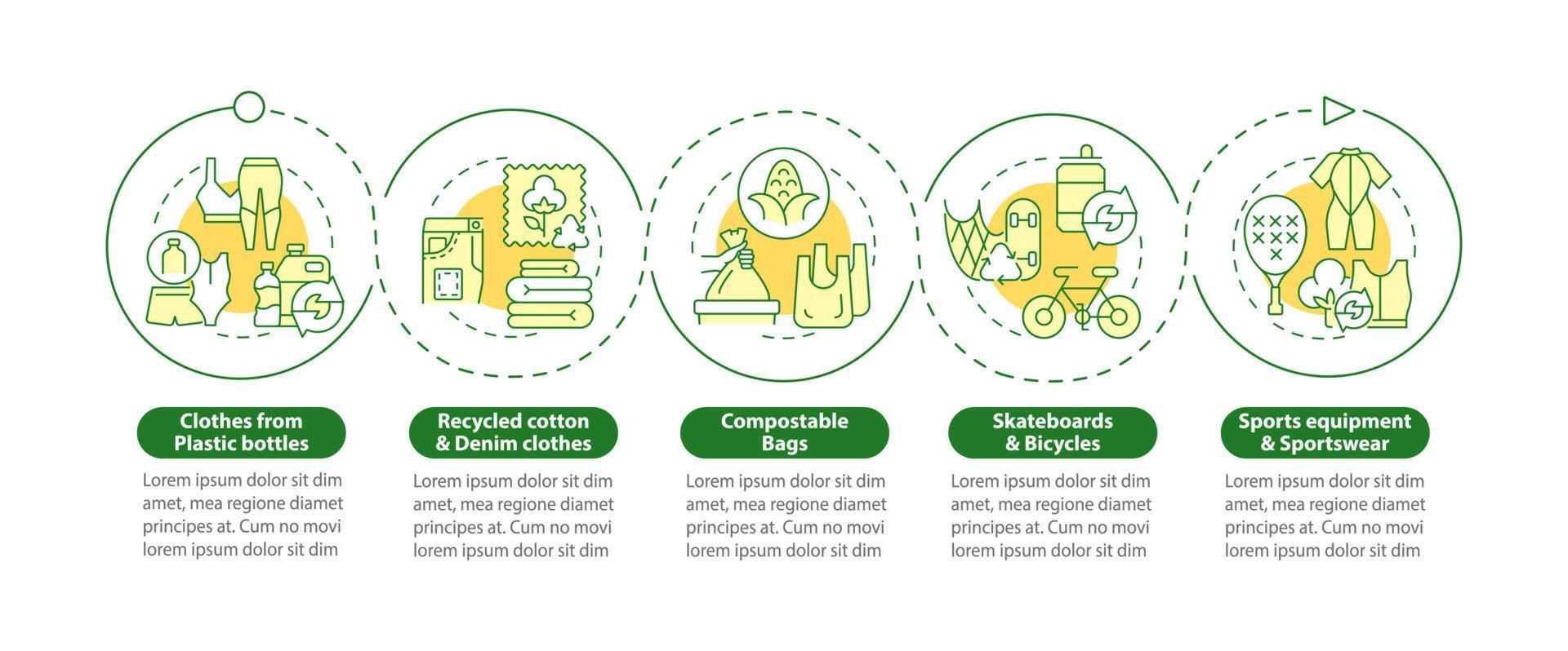 plantilla de infografía vectorial de materiales reciclados. Elementos de diseño del esquema de presentación de reciclaje de residuos. visualización de datos con 5 pasos. gráfico de información de la línea de tiempo del proceso. diseño de flujo de trabajo con iconos de línea vector