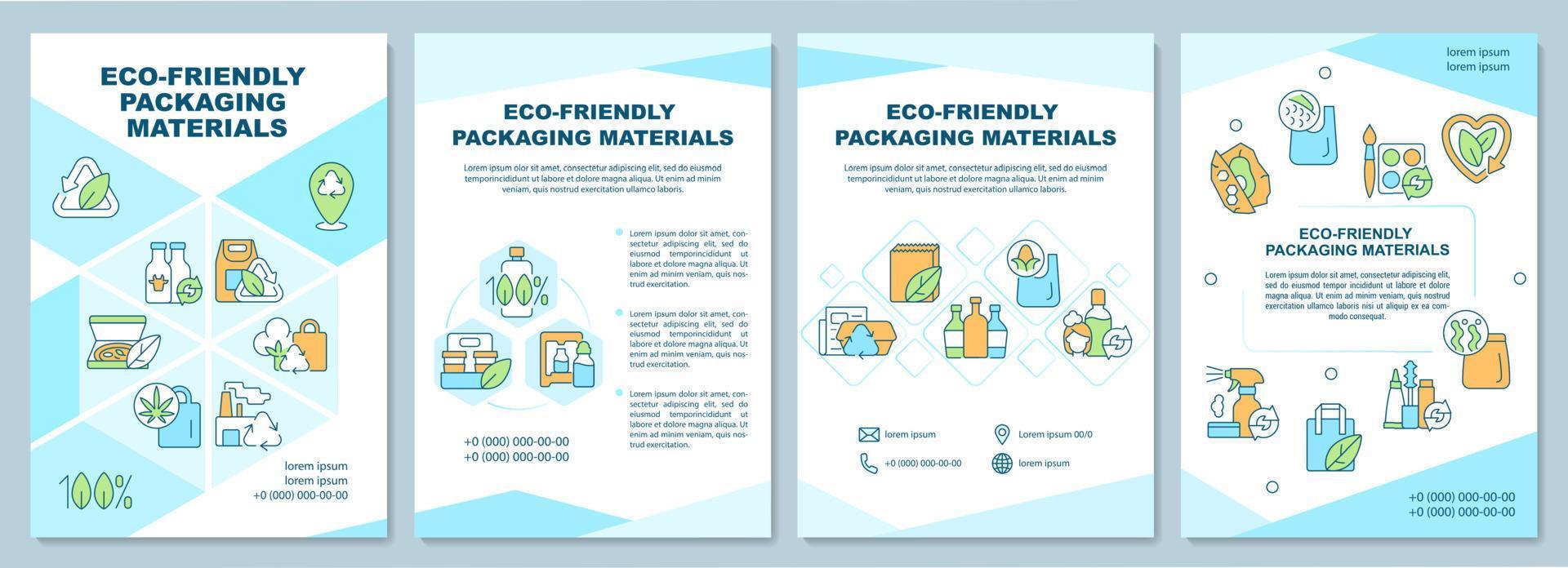 Eco-friendly packaging materials brochure template. Flyer, booklet, leaflet print, cover design with linear icons. Vector layouts for presentation, annual reports, advertisement pages