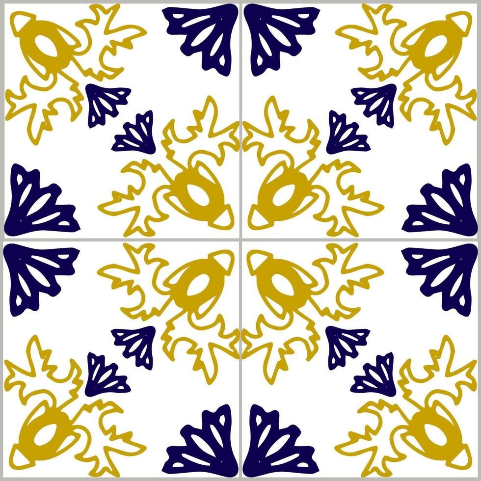 Blue and yellow azulejos tile vector