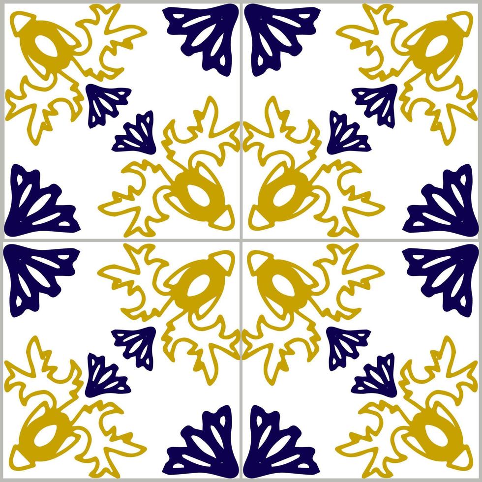 Blue and yellow azulejos tile vector