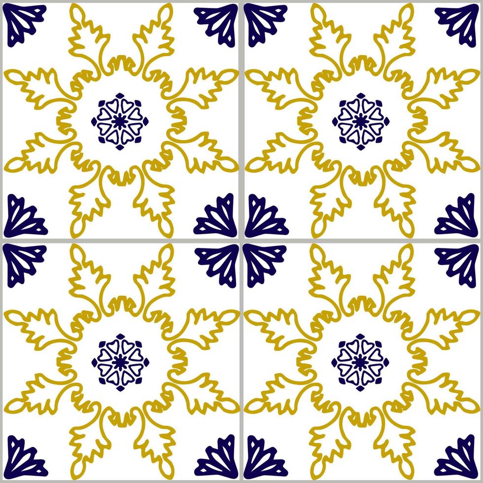 Blue and yellow azulejos tile vector