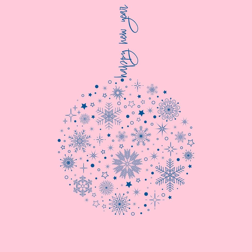 Christmas ball of blue snowflakes inside on a pink background with the inscription instead of a rope vector