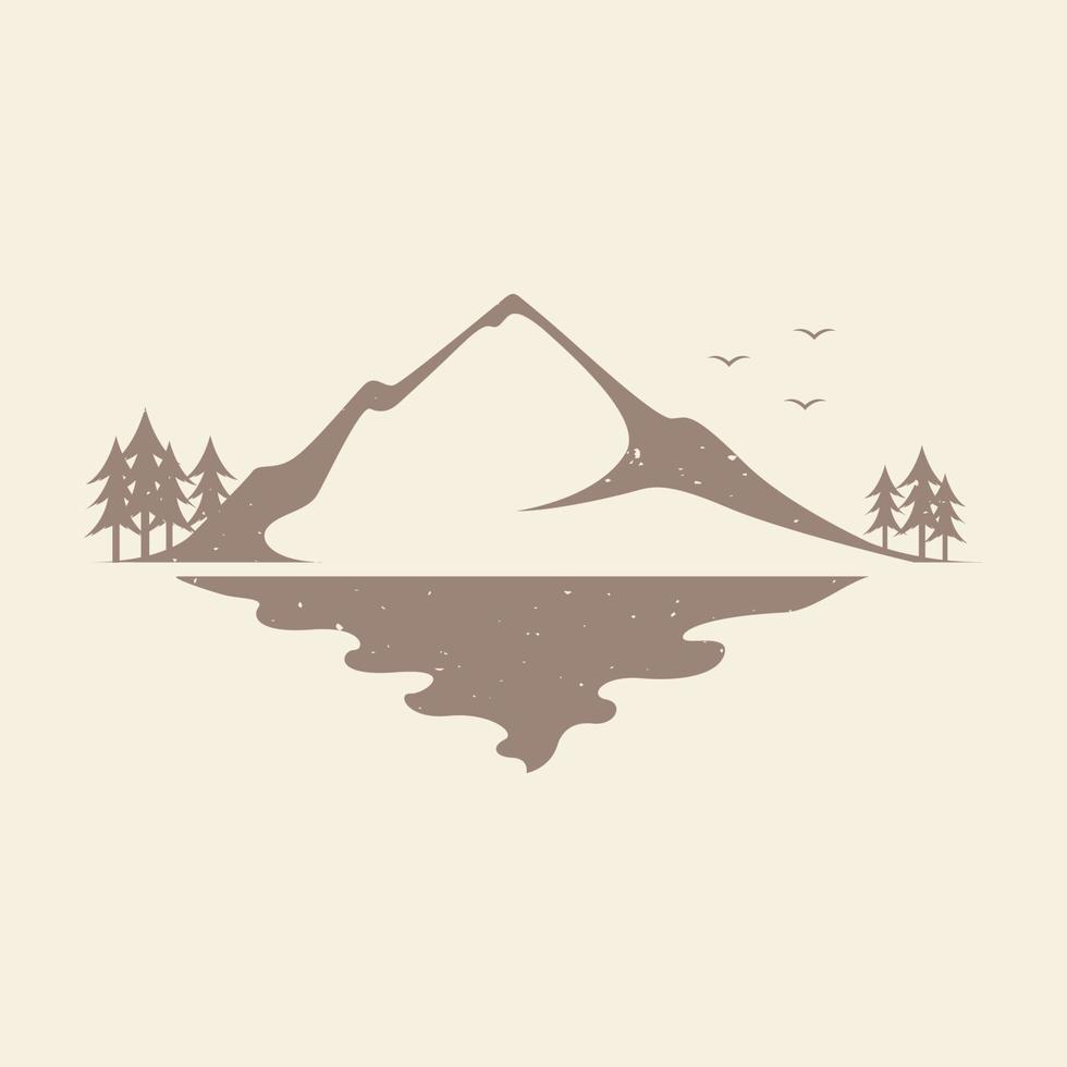 naturaleza montaña con árbol y lago vintage al aire libre logotipo símbolo icono vector diseño gráfico ilustración idea creativa