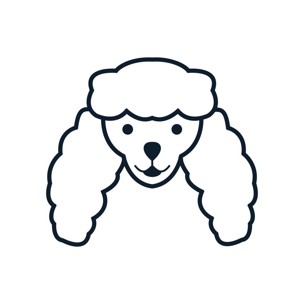 cute face head of poodle dog smile logo design line vector