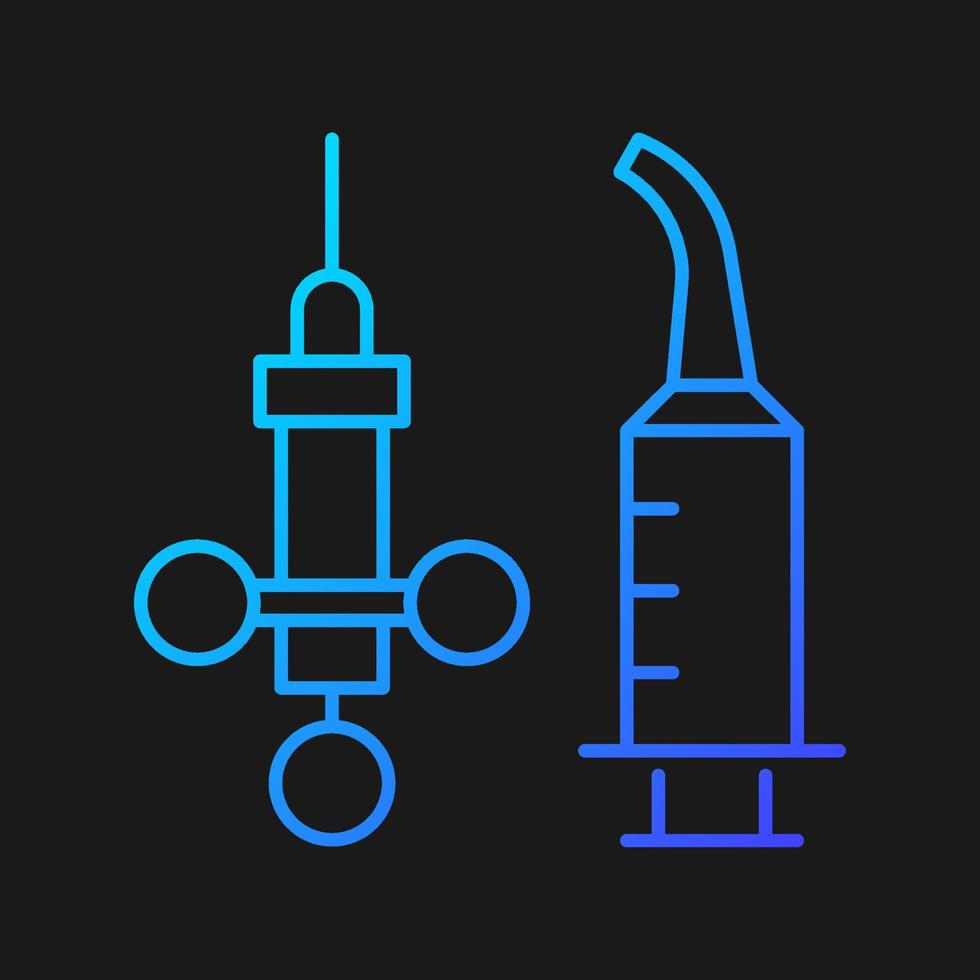 Dental irrigation syringe gradient vector icon for dark theme. Delivering local anesthetic. Intraoral injections. Thin line color symbol. Modern style pictogram. Vector isolated outline drawing