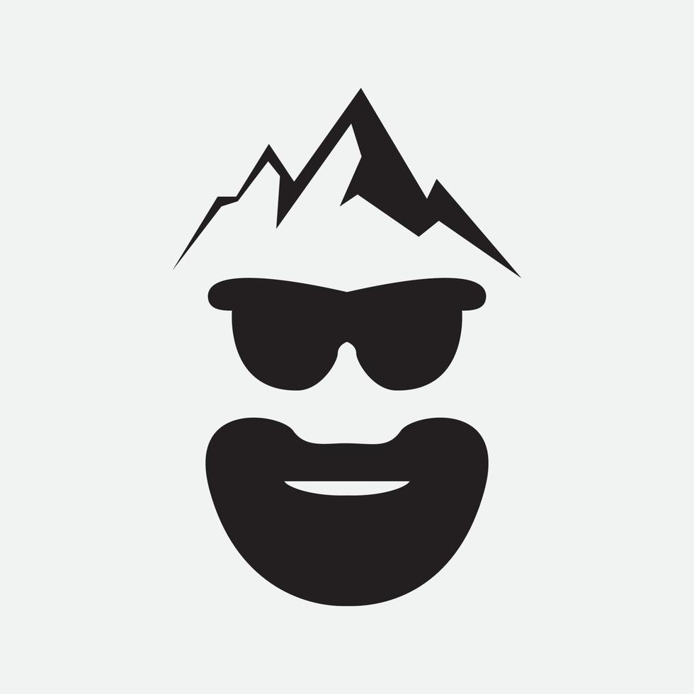 beard man head with mountain logo design vintage vector