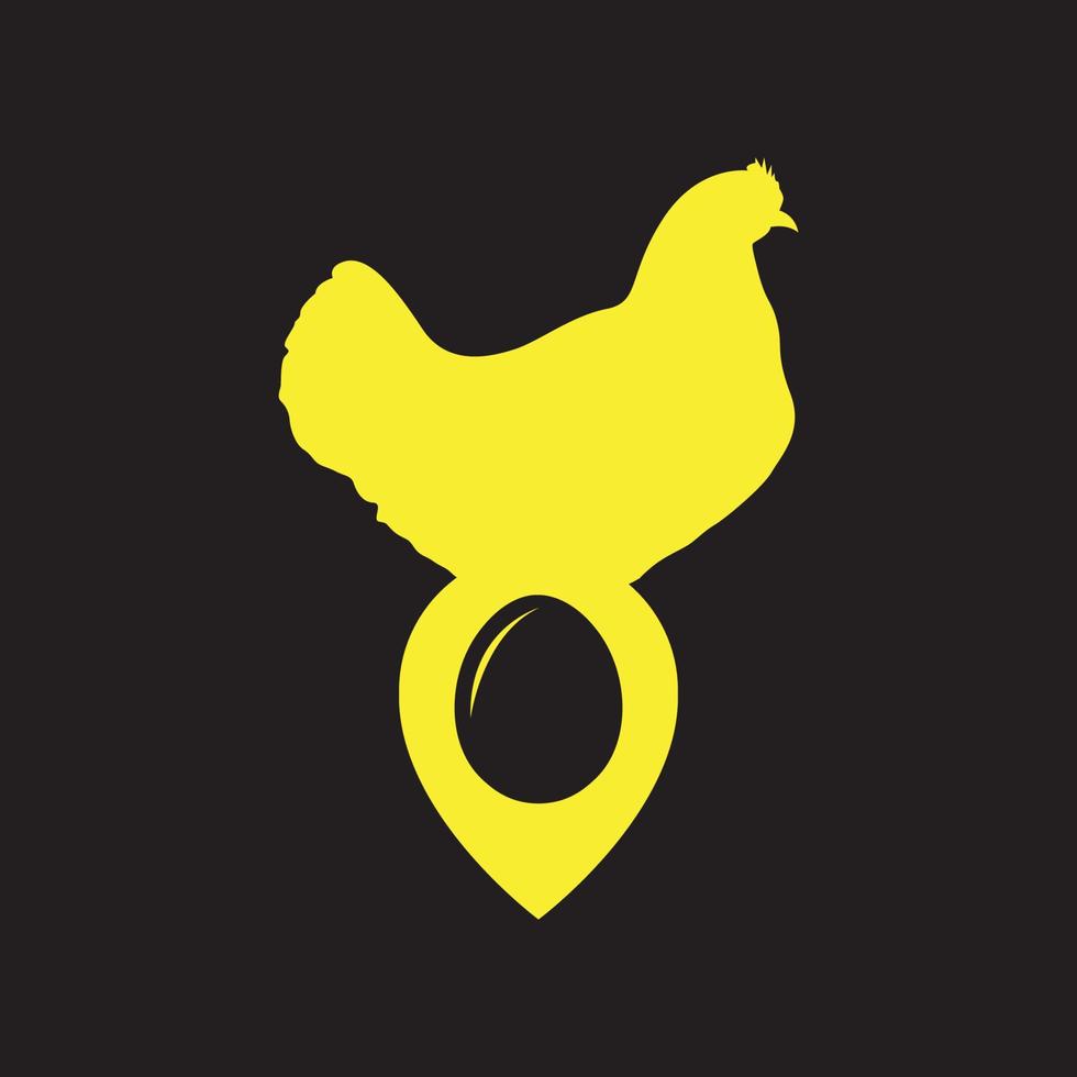 gallina con pin mapa ubicación logotipo diseño vector icono símbolo ilustración