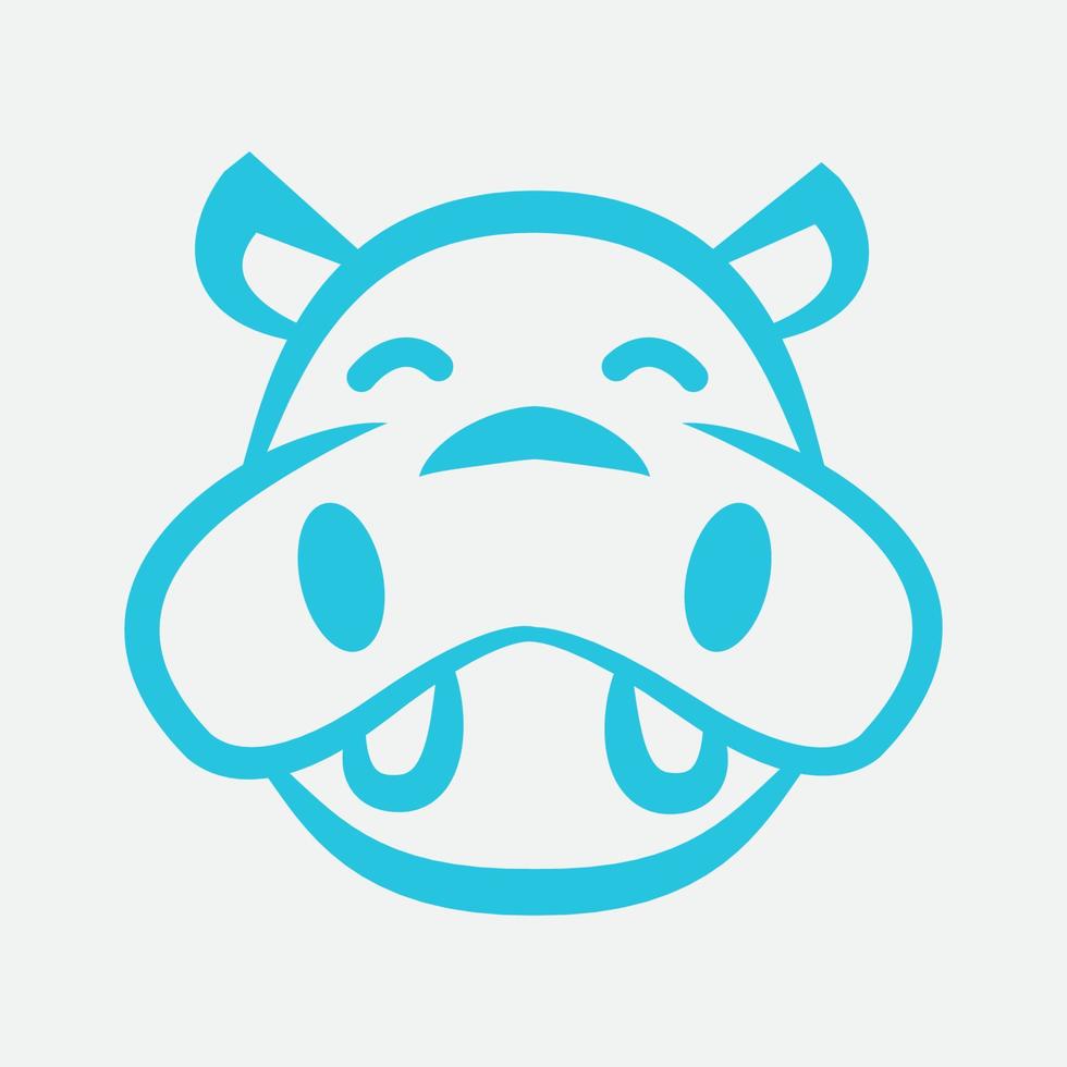 CUTE HAPPY HIPPO KIDS HEAD FACE LINE LOGO DESIGN VECTOR