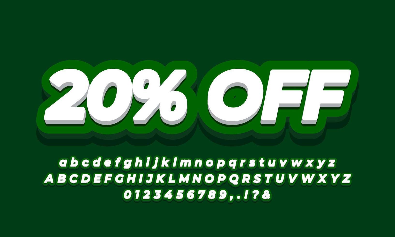 20 percent sale text effect 3d green vector