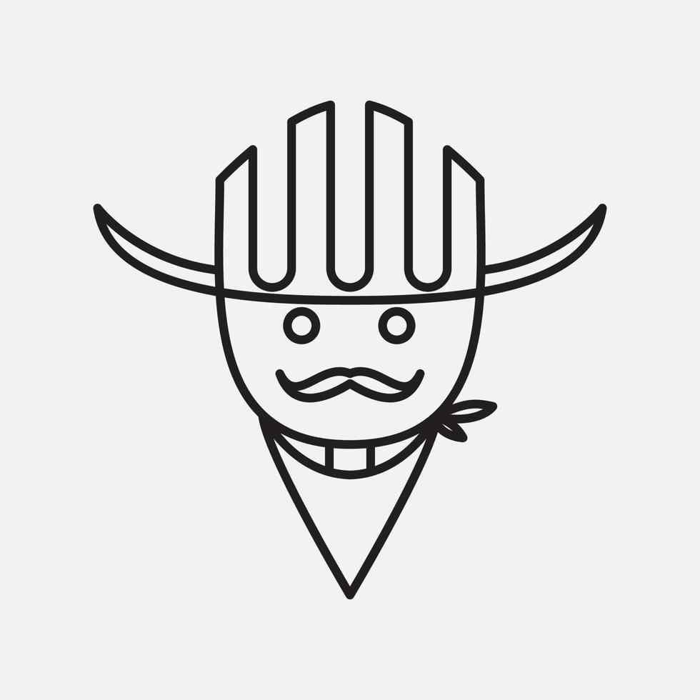 lindo vaquero de línea con diseño de logotipo de bigote vector