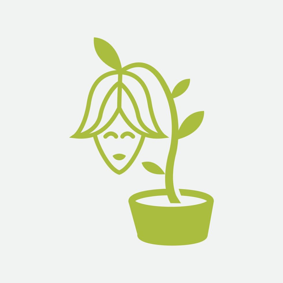 mujer como flor planta feliz logo diseño línea moderno vector