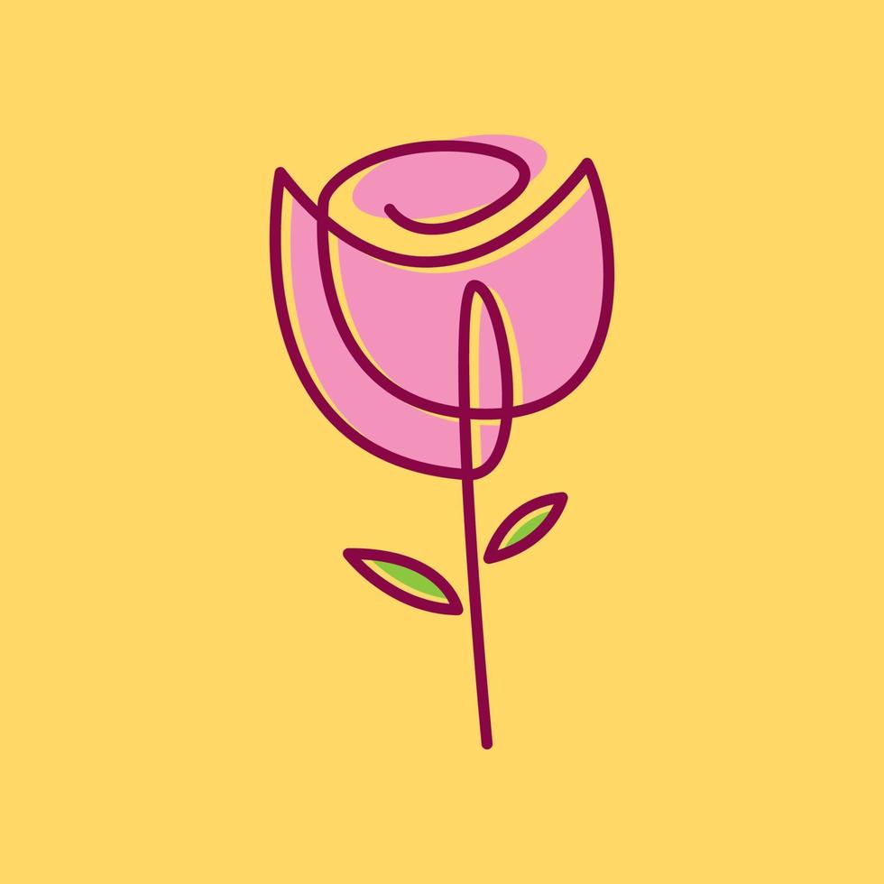 flower pink rose line art logo design vector icon symbol illustration