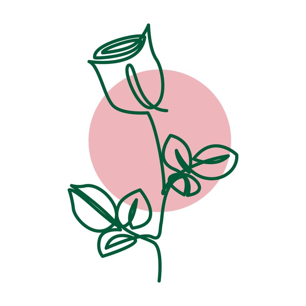 planta verde rosa hermosa flor líneas logo vector símbolo icono ilustración diseño