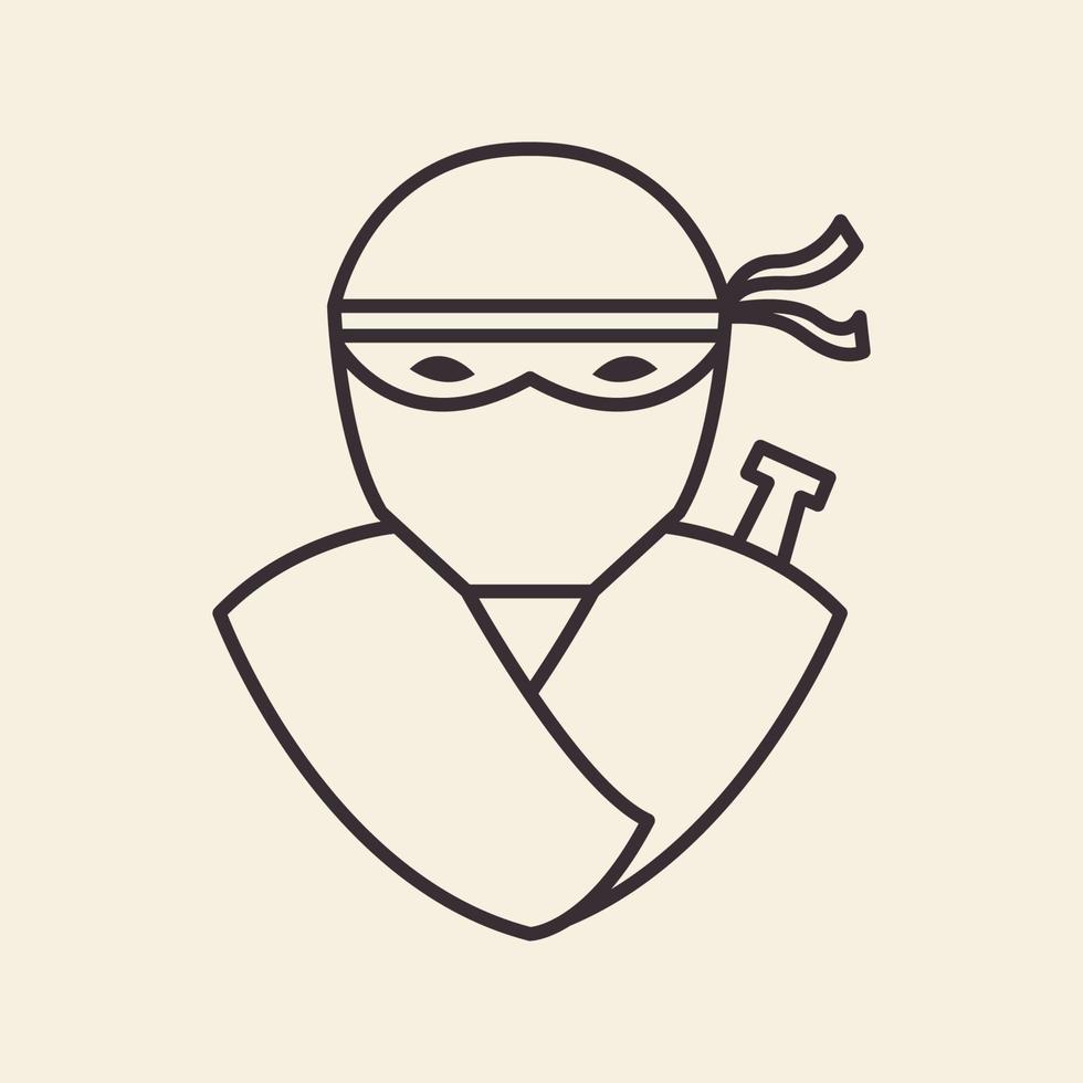 lines ninja head with mask simple logo design vector icon symbol illustration