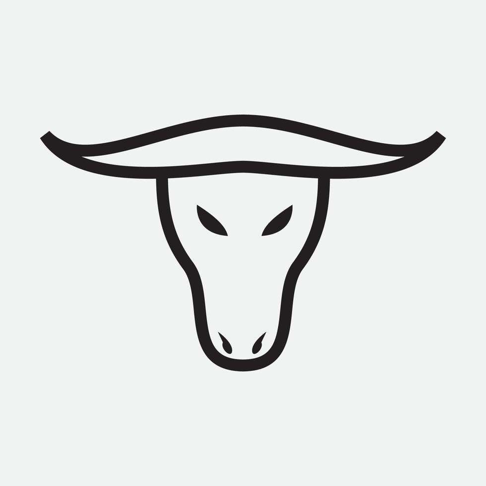 buffalo head long horn minimalist logo design vector
