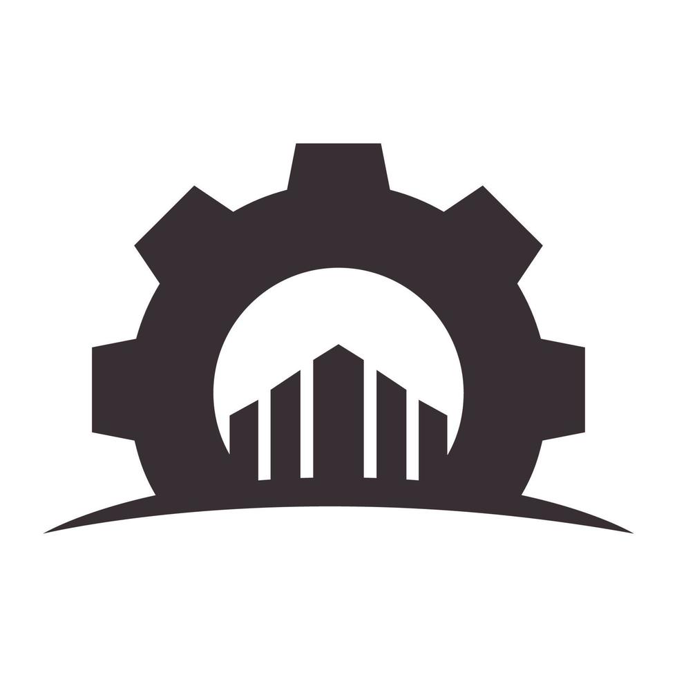 fábrica o rascacielos con servicios de engranajes logo vector símbolo icono ilustración diseño
