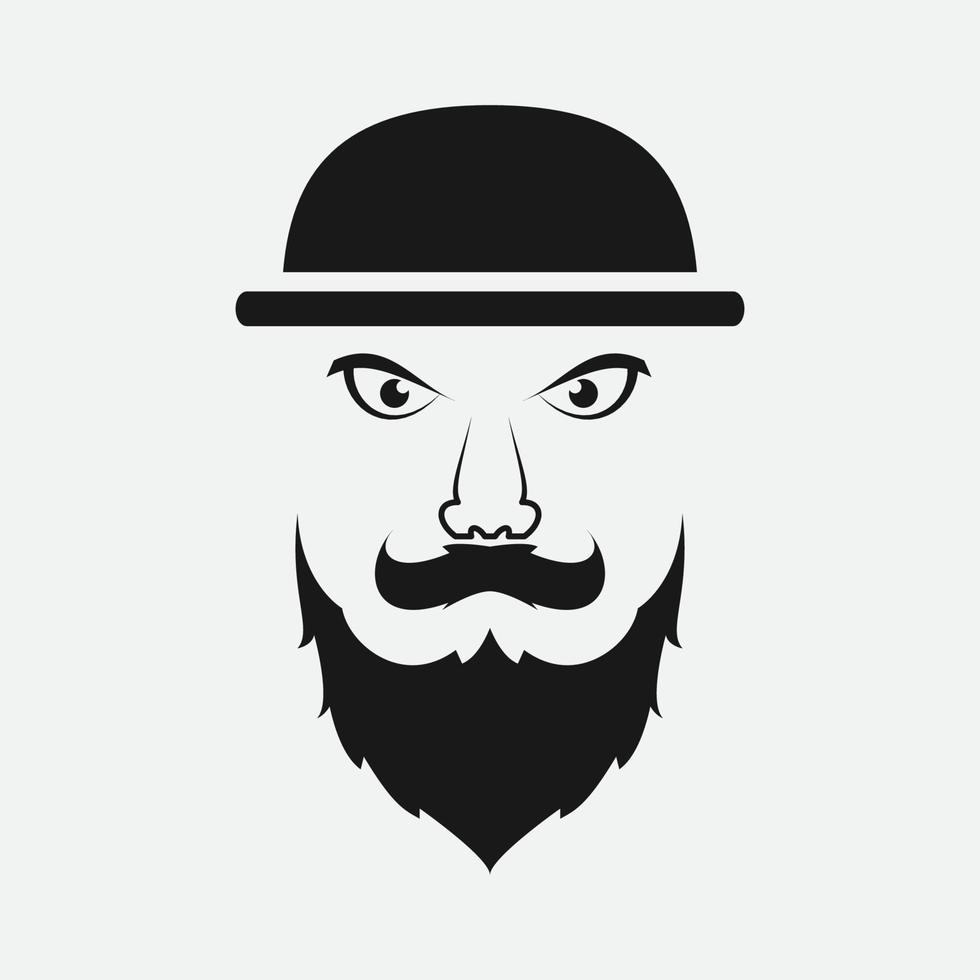 man with long beard and hat silhouette logo design vector