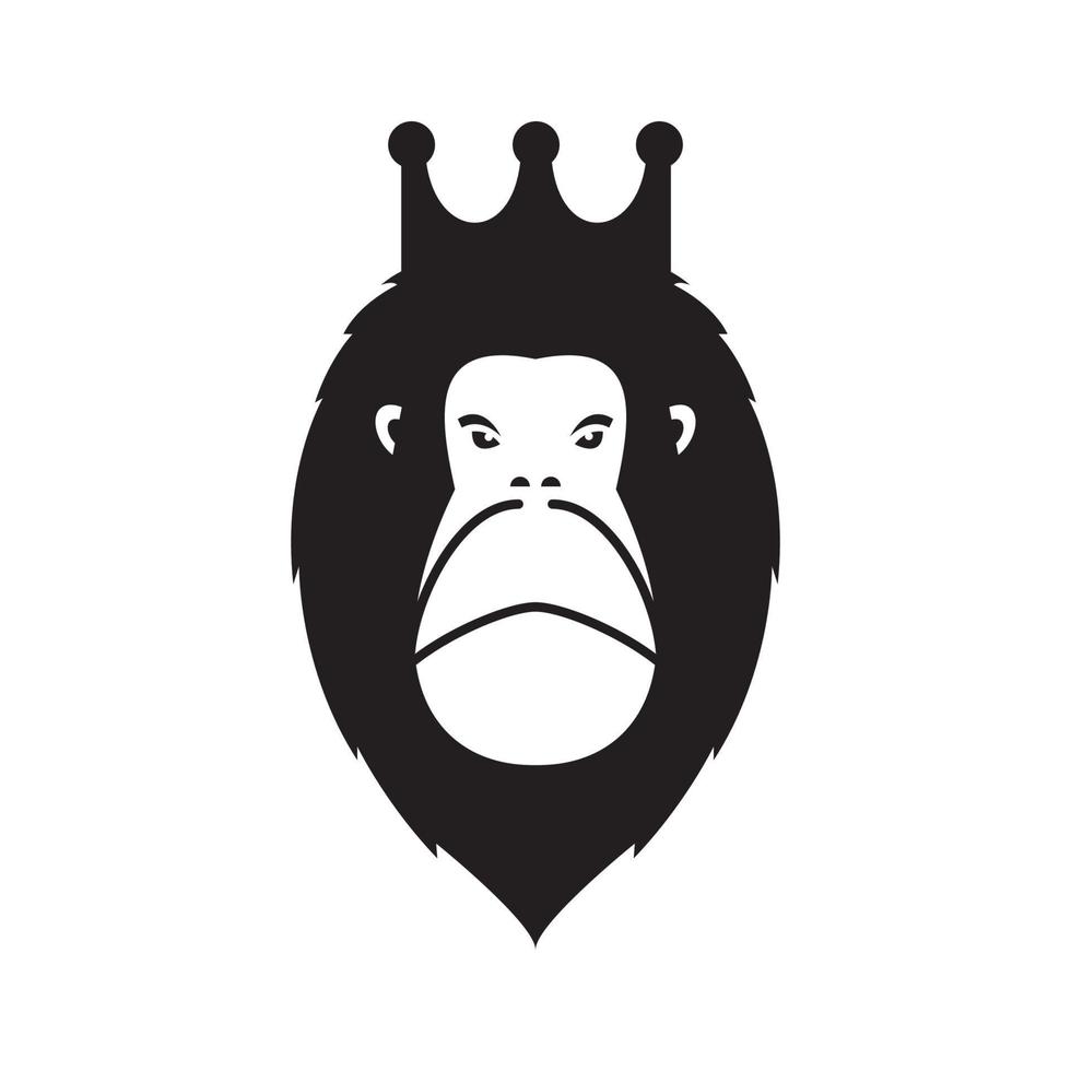 Head Monkey or Gorilla king with crown illustration silhouette logo design vector