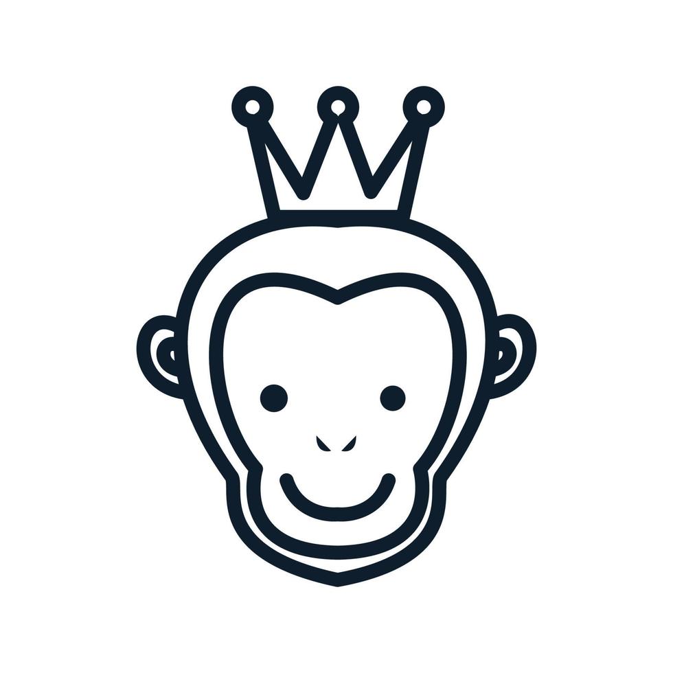 Monkey head line with crown logo design vector