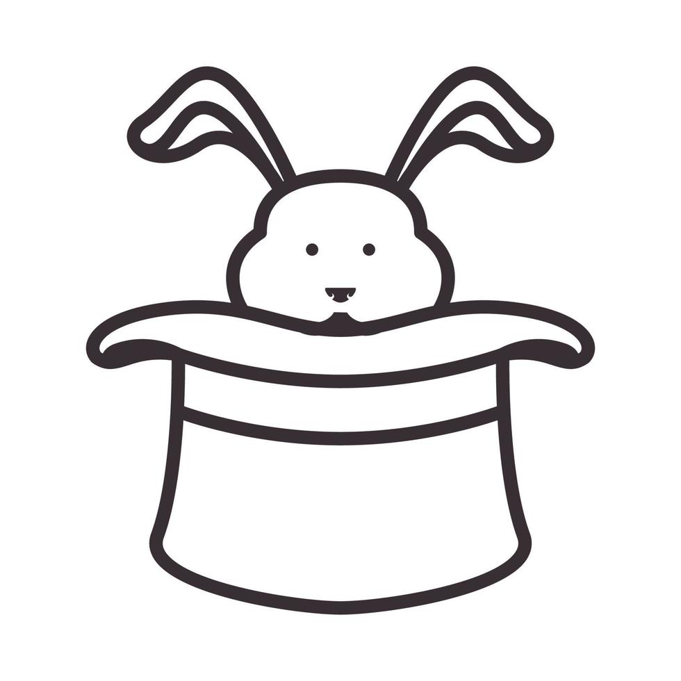 lines animal rabbits with hat magic logo symbol vector icon illustration design