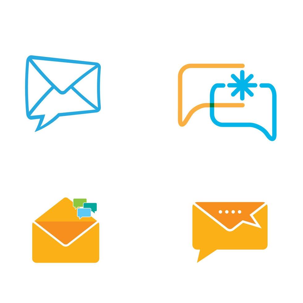 colorful mail or message with bubble chat set logo design vector