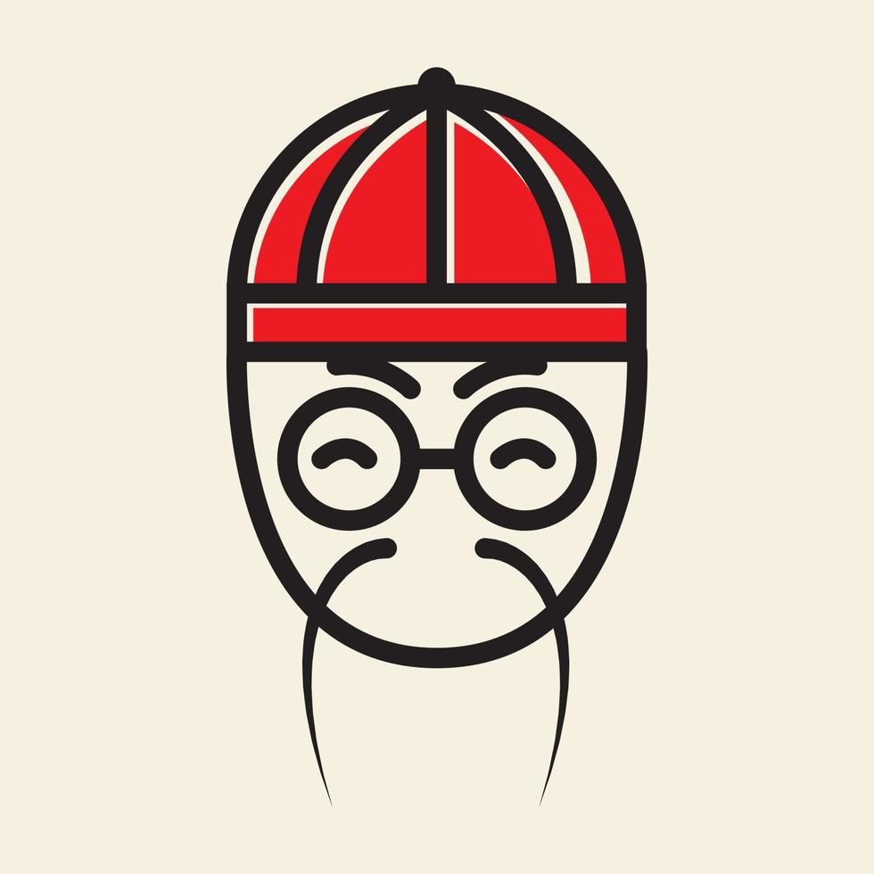 hombre cabeza línea con sombrero chino rojo logo diseño vector icono símbolo ilustración