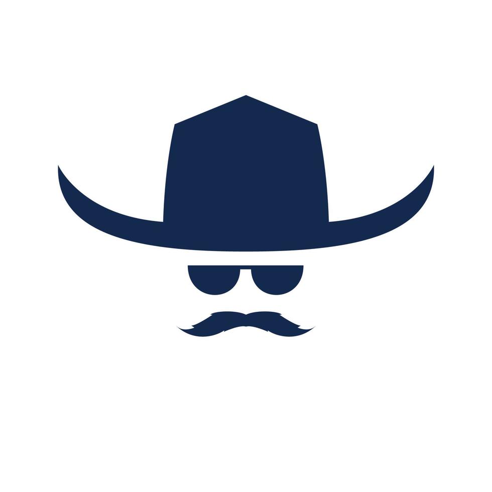 old cowboy vintage head with hat and mustache logo design vector