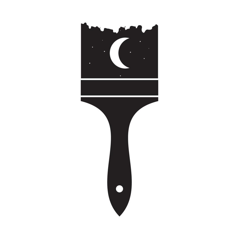 pincel con el logotipo de la luna nocturna, diseño de ilustraciones de iconos de símbolos vectoriales vector