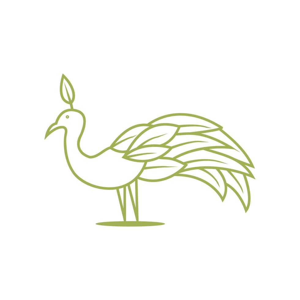 peacock bird with leaf  illustration line logo design vector